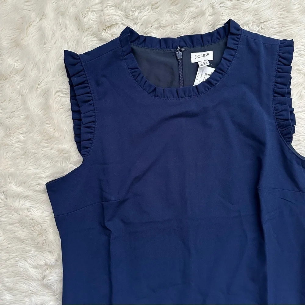 J. Crew Factory Dress Ruffleneck Suit Above Knee Antique Navy Blue 10 NWT New - Picture 6 of 12